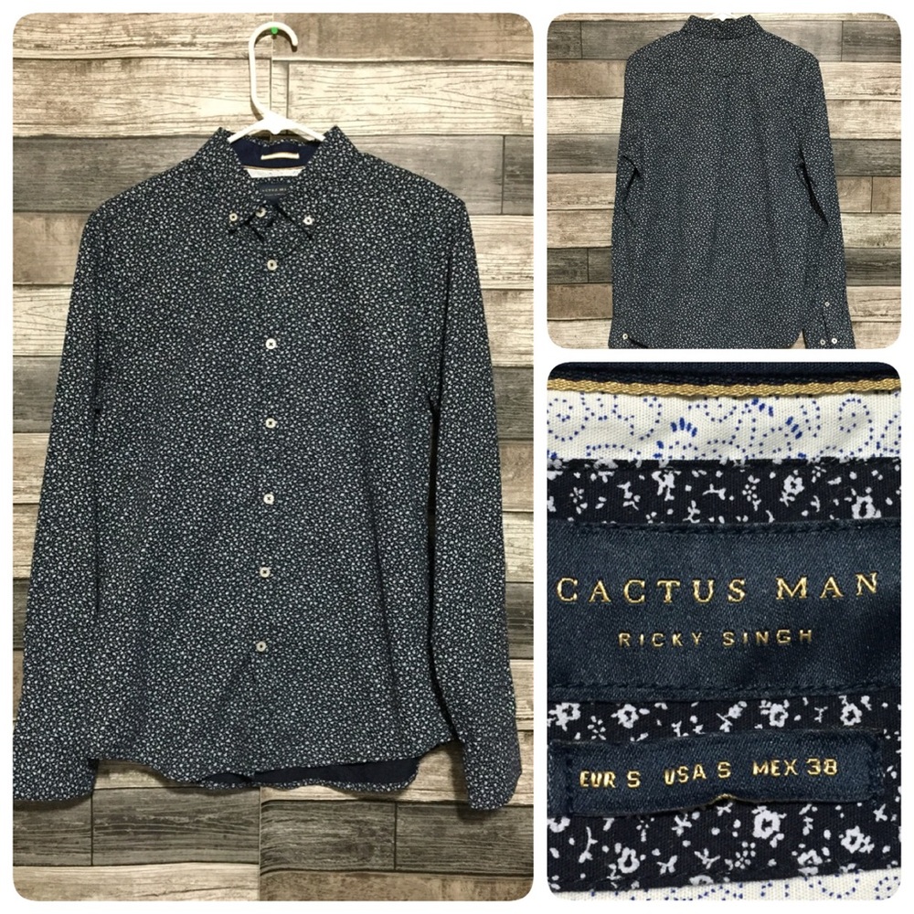 Cactus Man Ricky Singh Floral Button Up Shirt Men’s S Navy Blue Long Sleeve